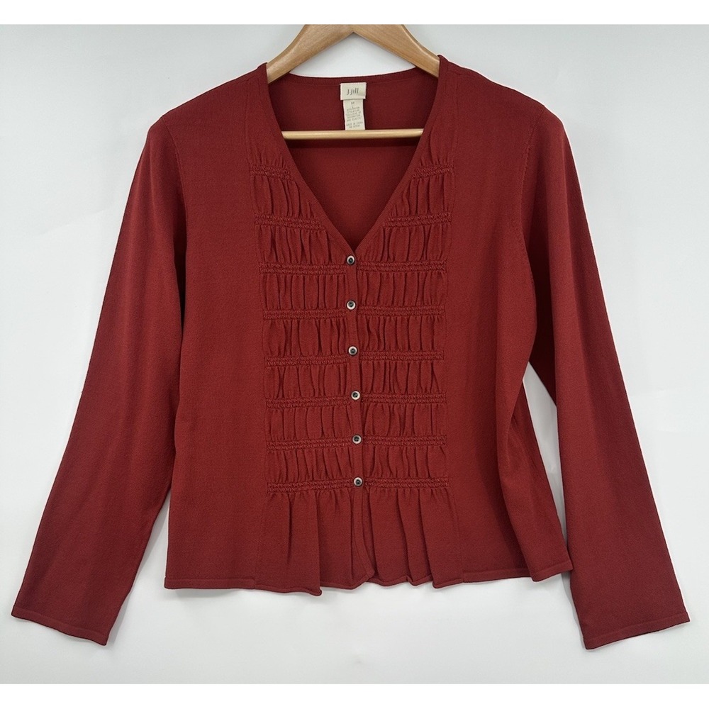 J. JILL Women Vintage M Burnt Orange Rayon Blend Knit Button Down Top Fall